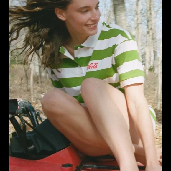 New Zara Coca Cola Striped Dress Green White - Picture 8 of 9